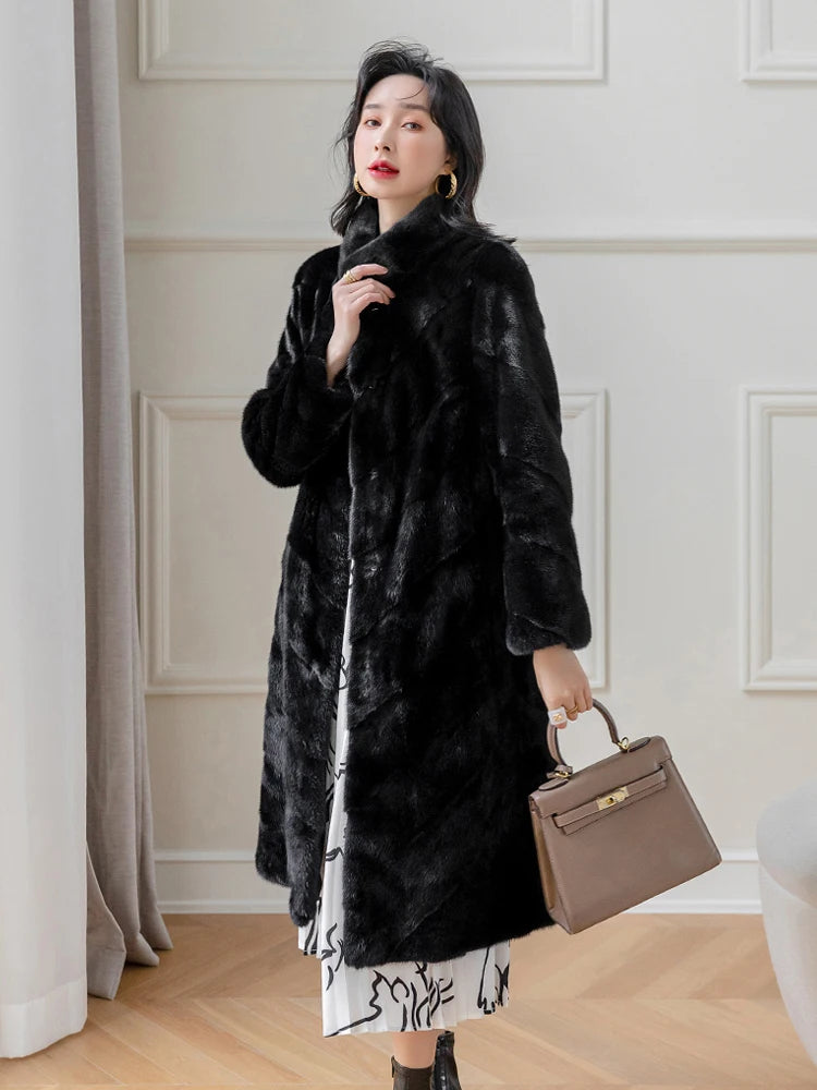 HDHOHR 2026 100% Real Mink Fur Coat Women Long High Quality Natural Mink Fur Jackets Winter Thick Warm Luxury Female Fur Parkers