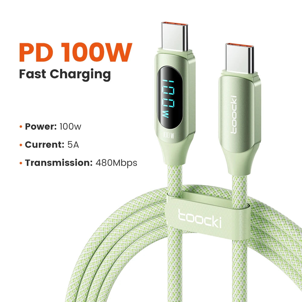 Toocki 100W USB-C to USB-C PD Fast Charging Cable with Display