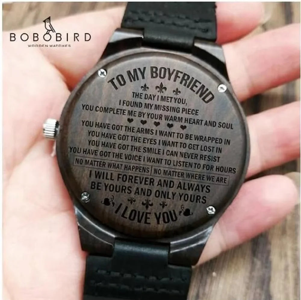 BOBO BIRD Wooden Quartz Watch for Men with Leather Band and Custom Engraving