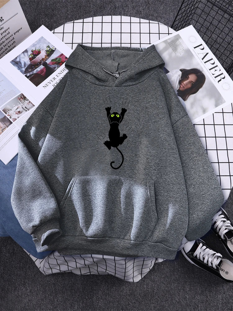 Hoody Funy Black Cats Cartoon Hoodies Female Fashion Korean Women'S Winter Clothing Oversized Fleece Women Sweatshirts With Hood