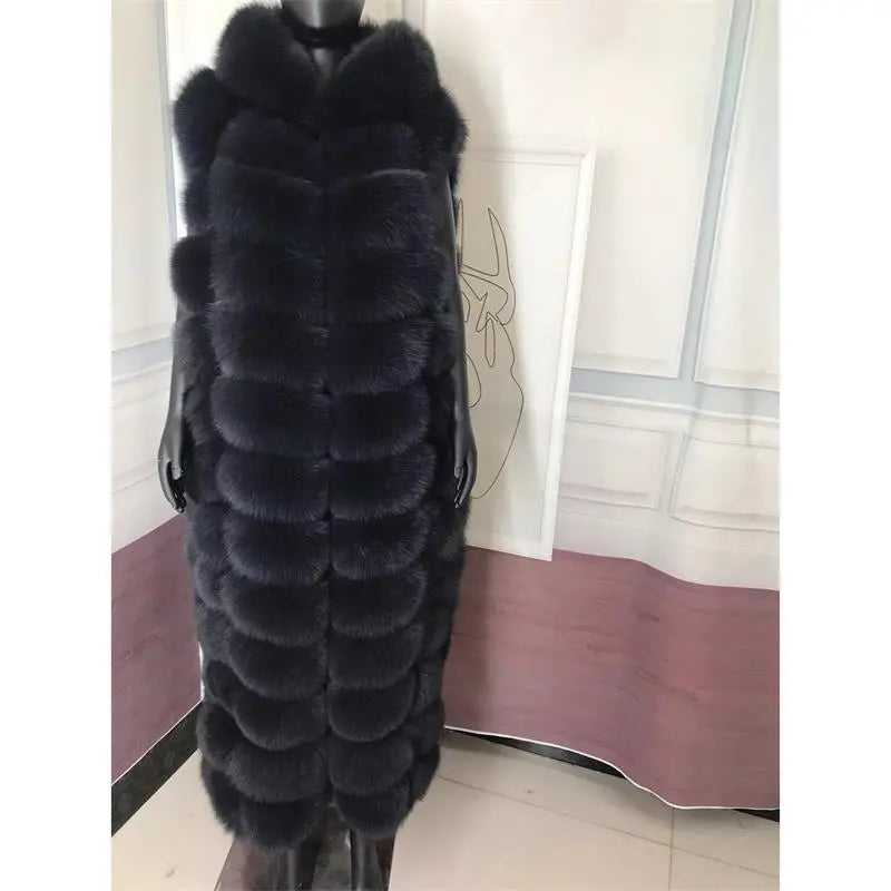 Lengthening Real Fox Fur Vest Natural Fur Coat for Jacket Female Coats Hood Waistcoat Long Fur Coats Real Fur Fox Vest Jacket