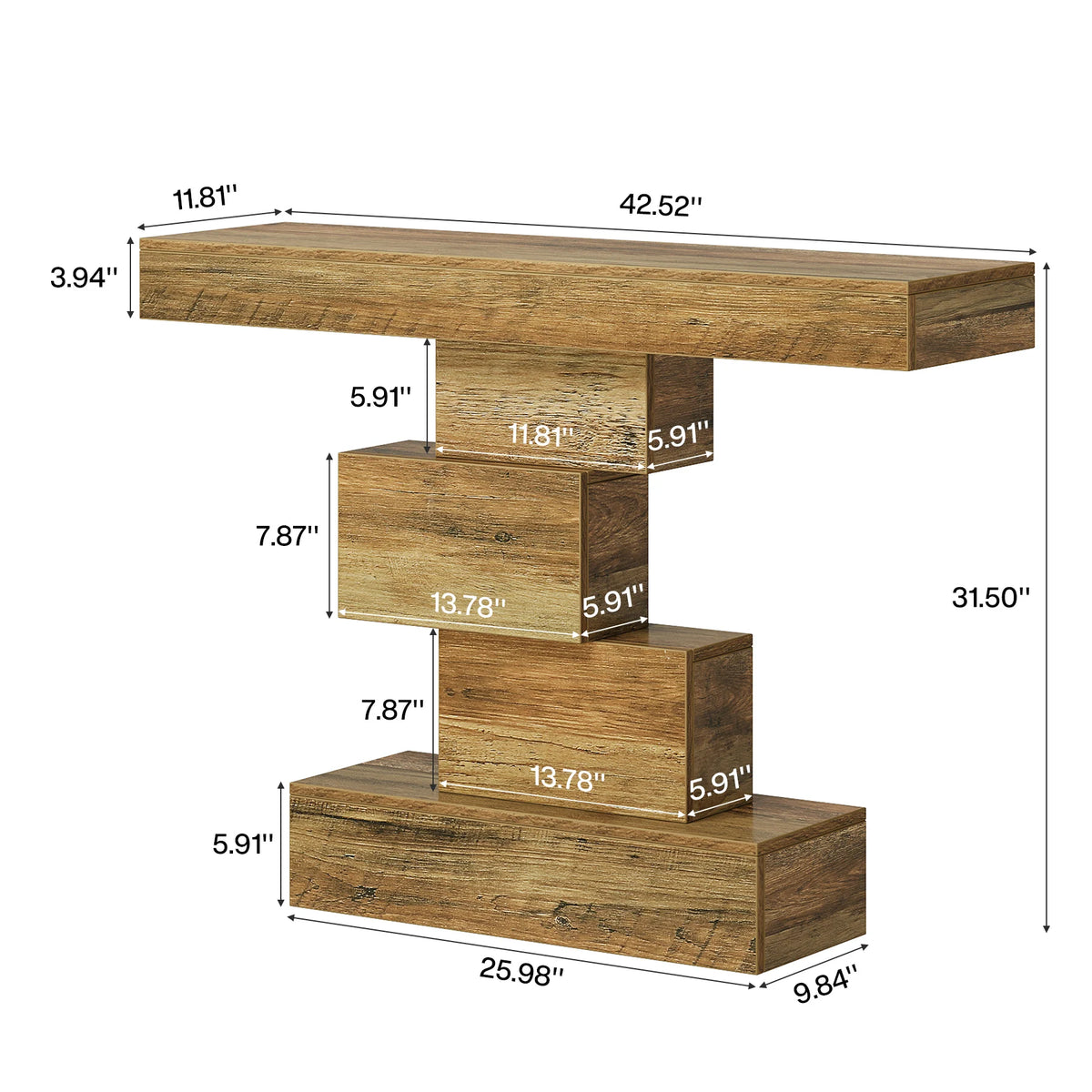 Tribesigns 42.5" Farmhouse Console Table, Narrow Wood Sofa Table Behind Couch With Geometric Base, Industrial Entryway Accent Ta
