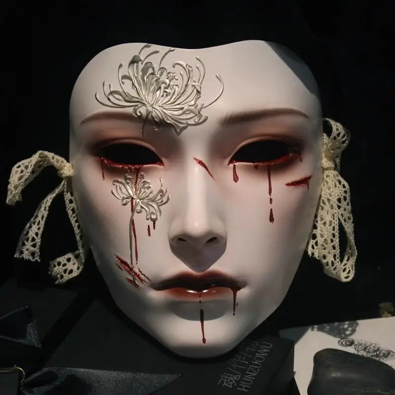 Chinese Style Full Face Hand Painted Manjusaka Cosplay Mask