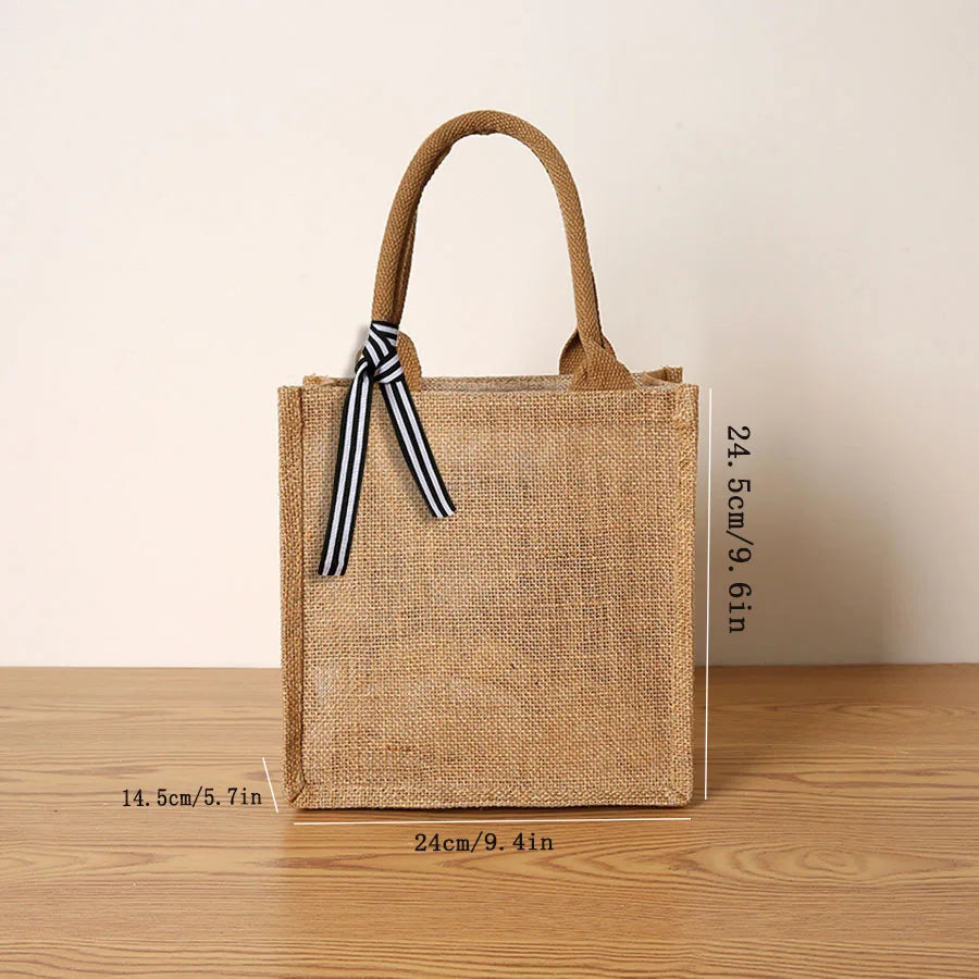 Women's Jute Tote Bag Large Capacity Shopping Bag Travel Storage Bag Open Mouth Men's Handbag
