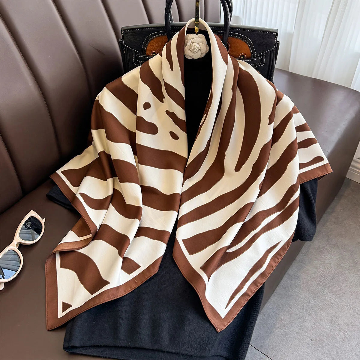 90*90Cm Square Scarf Twill Silk Feeling Women Head Shawls and Wraps Luxury Hair Tree Print Neck Scarves Hijab Bandana Pashmina