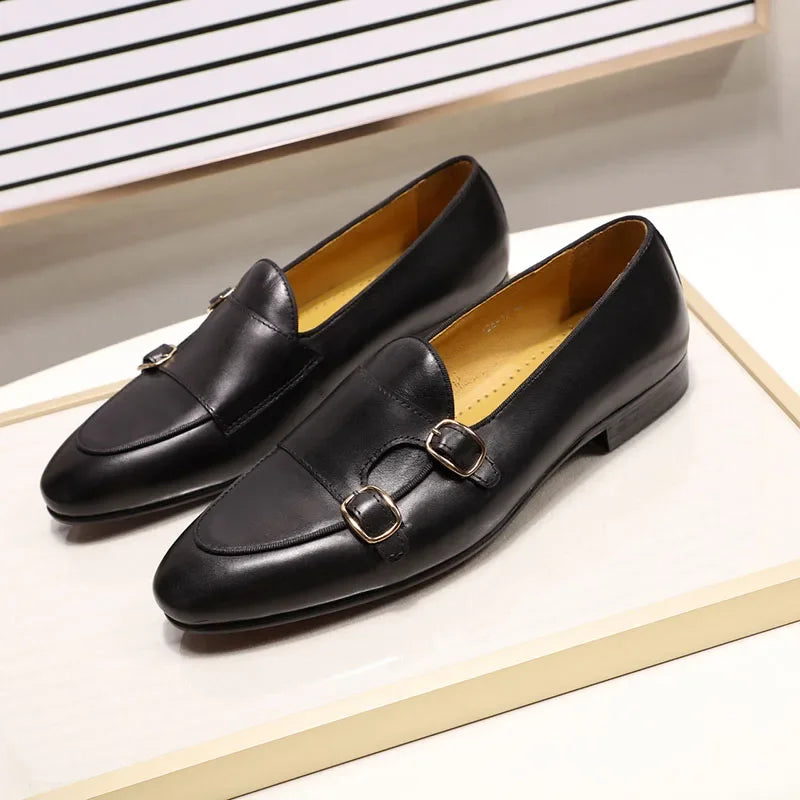 Mocasines de piel auténtica para hombre FELIX CHU, zapatos de vestir casuales hechos a mano con hebilla de monje para bodas, fiestas, verano y otoño