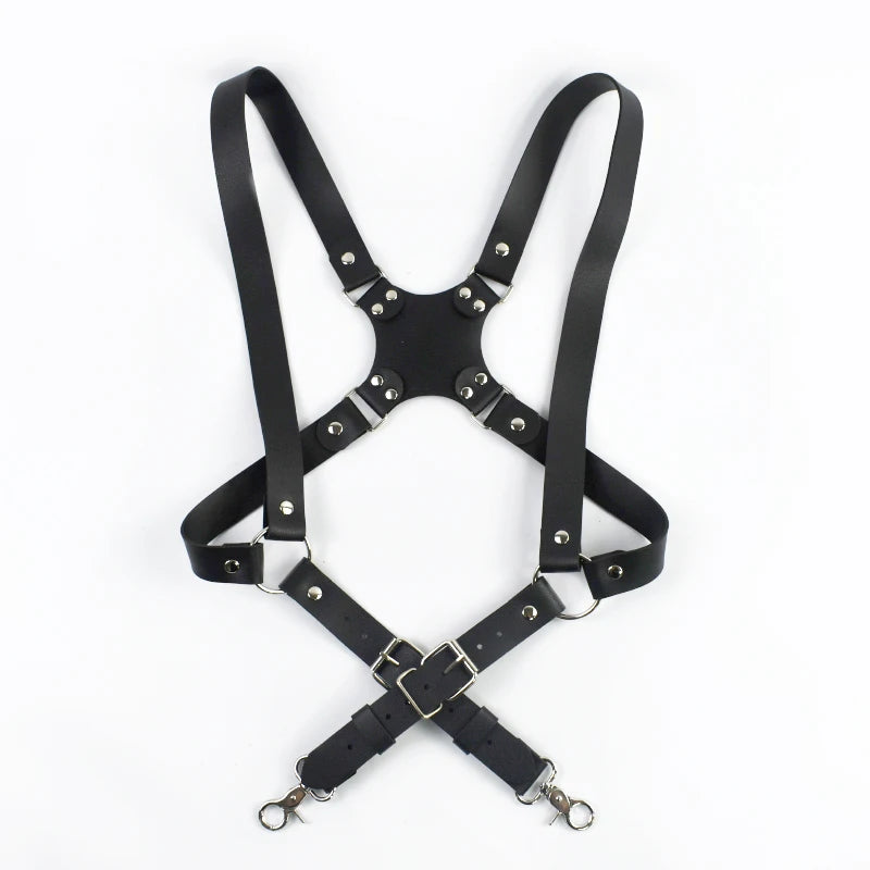 Deepeel 2.5cm Wide Faux Leather Men's Suspenders 2 Clip Hooks Adjust Strap Harness Man Braces Adult Costume Suspender Jockstrap
