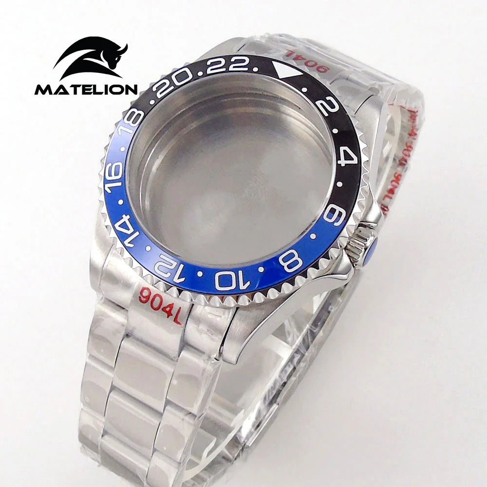 Koperta do zegarka Matelion 20ATM Dive 40mm SUB, pasuje do mechanizmów NH35, NH34 GMT, ETA 2824, PT5000, stalowa bransoleta, szafirowe szkło, 120 kliknięć, przesuwane zapięcie