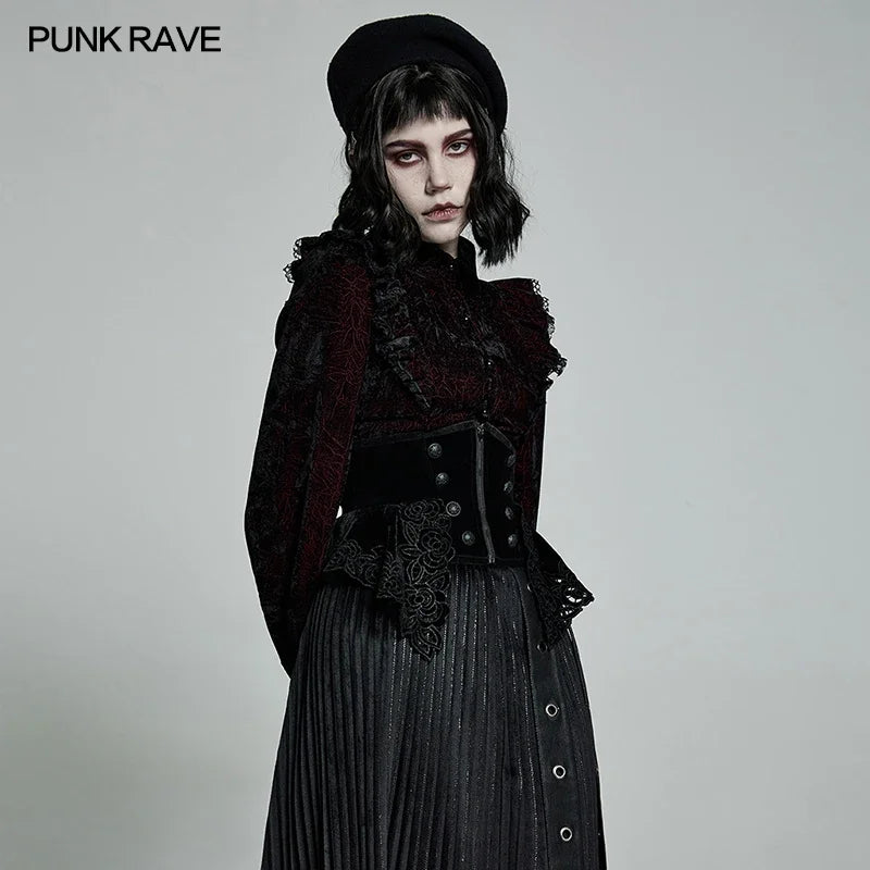 PUNK RAVE Women's Gothic Gorgeous Retro Decals Velvet Corset Female Accessories Slim Body Black Girdle Belts