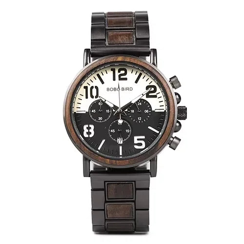 BOBO BIRD Wooden Watch Men's Quartz Wristwatch Military Chronograph Top Fashion Waterproof Clcok Great Gift Box Reloj Hombre