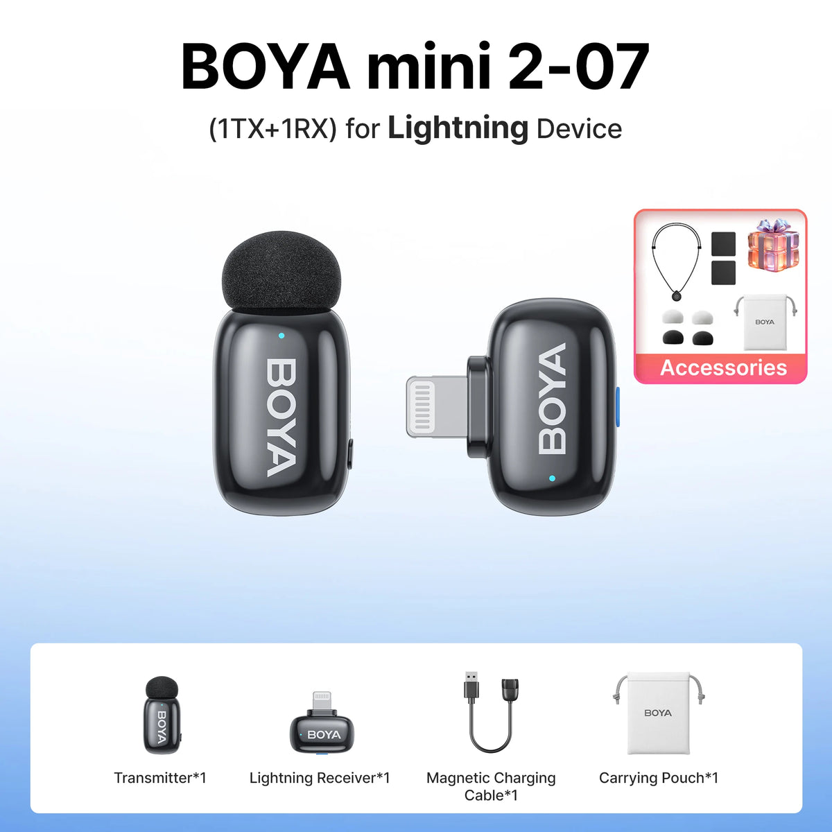 Micrófono de solapa inalámbrico BOYA Mini 2 con reducción de ruido por IA