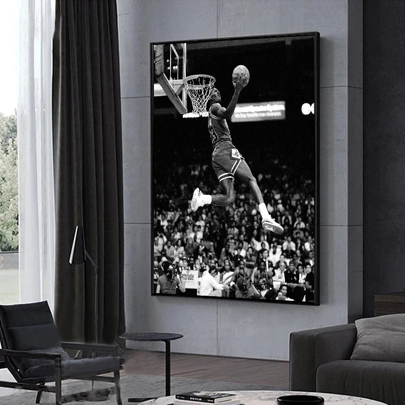 Michael Jordan Black and White Basketball Canvas Wall Art