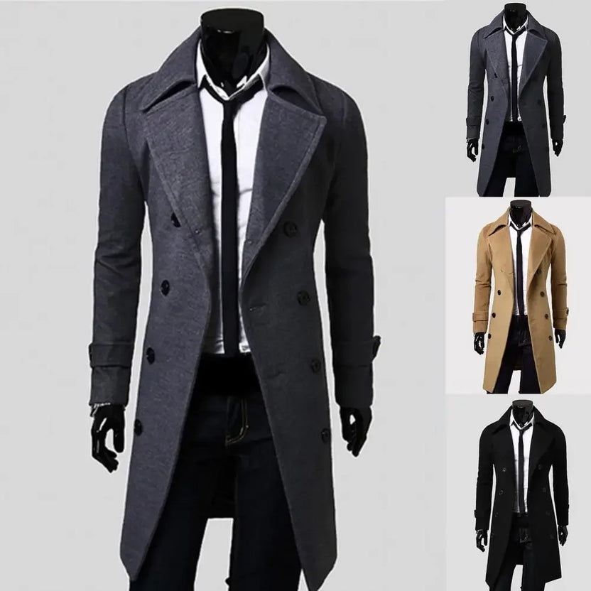 Gabardina sencilla, abrigo cruzado para hombre, chaqueta de color liso resistente al frío
