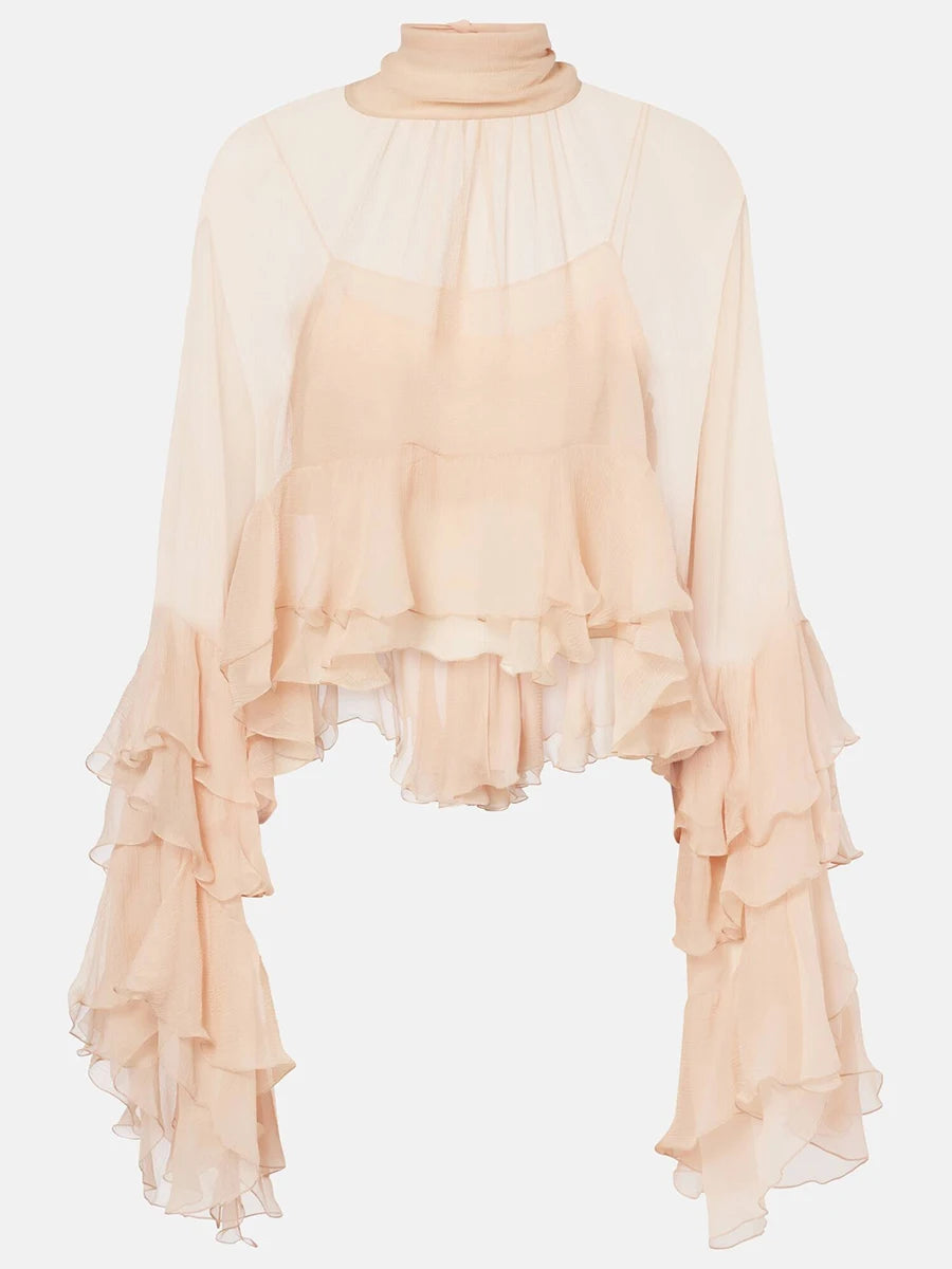 Chemisier ample et transparent en coton et polyester pour femmes TWOTWINSTYLE