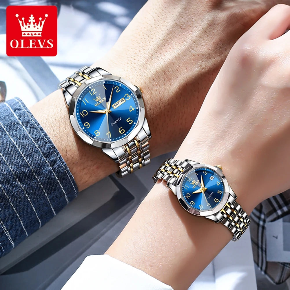 OLEVS 9970 Luxury Quartz Watch Classic Rhombus Mirror Waterproof Digital Dial Men's Watch Women's Watch Date Week Couple Watch