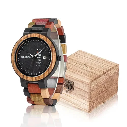 BOBO BIRD Wooden Men Watch Fashion Business Week and Date Display Quartz Timepiece Customize Logo Great Gift Relogio Masculino