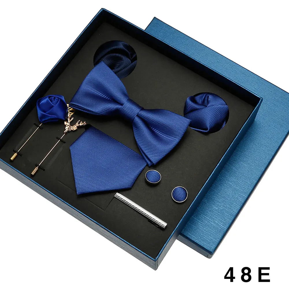 Men Tie Silk Necktie Man Bowtie Hanky Brooches Cufflinks and Tie Clip for Men Accessories Red Burgundy Wedding Tie Gifts Set