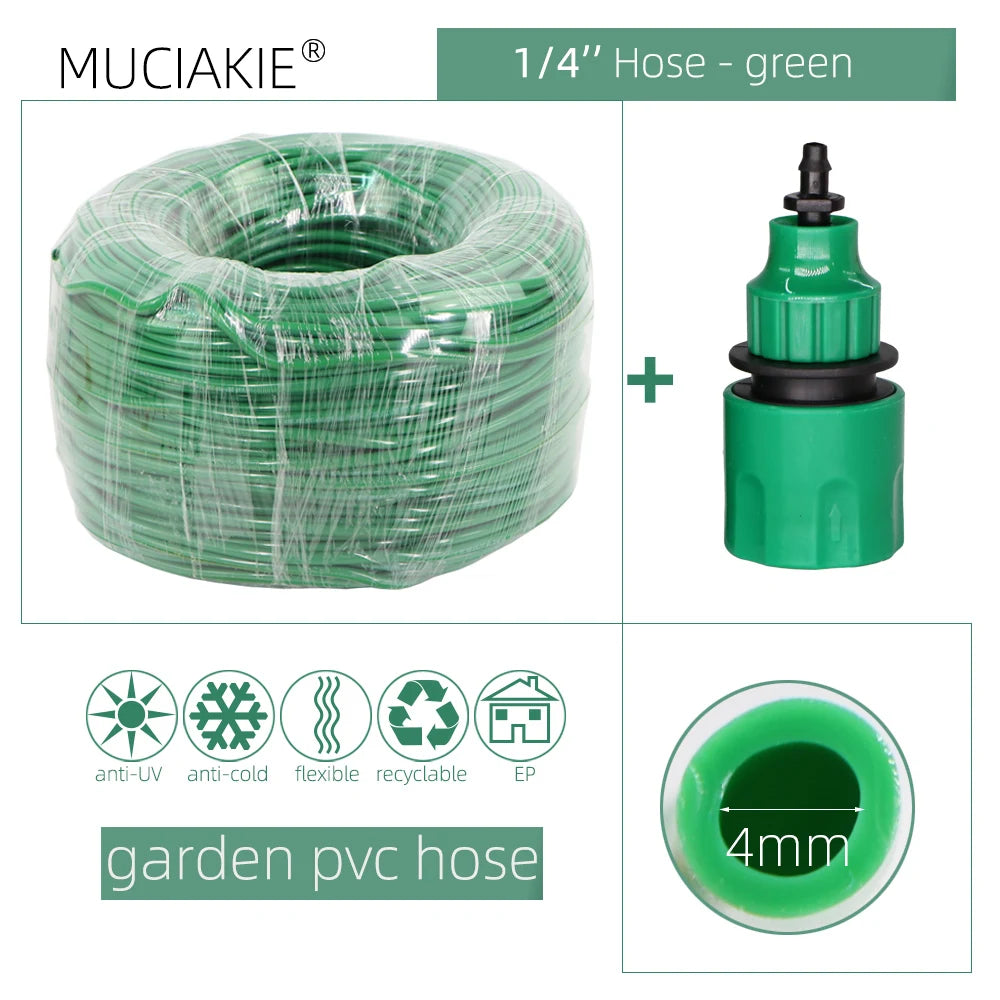 Manguera de agua para jardín de 10/20/25/40 metros, 4/7 mm, con conector rápido, tubo de riego por microgoteo y nebulización, manguera de PVC de 1/4'', nueva.