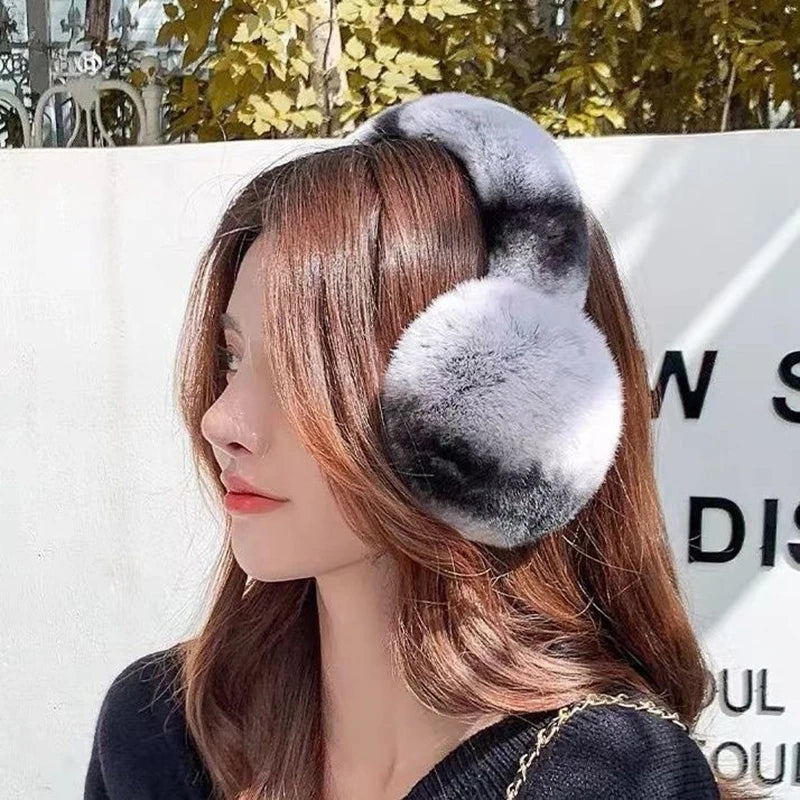 Ohrenschützer für Damen Winter Ohrenwärmer Weich Warm Zopfmuster Pelzig Echtes Rex-Kaninchenfell Ohrenschützer für kaltes Wetter