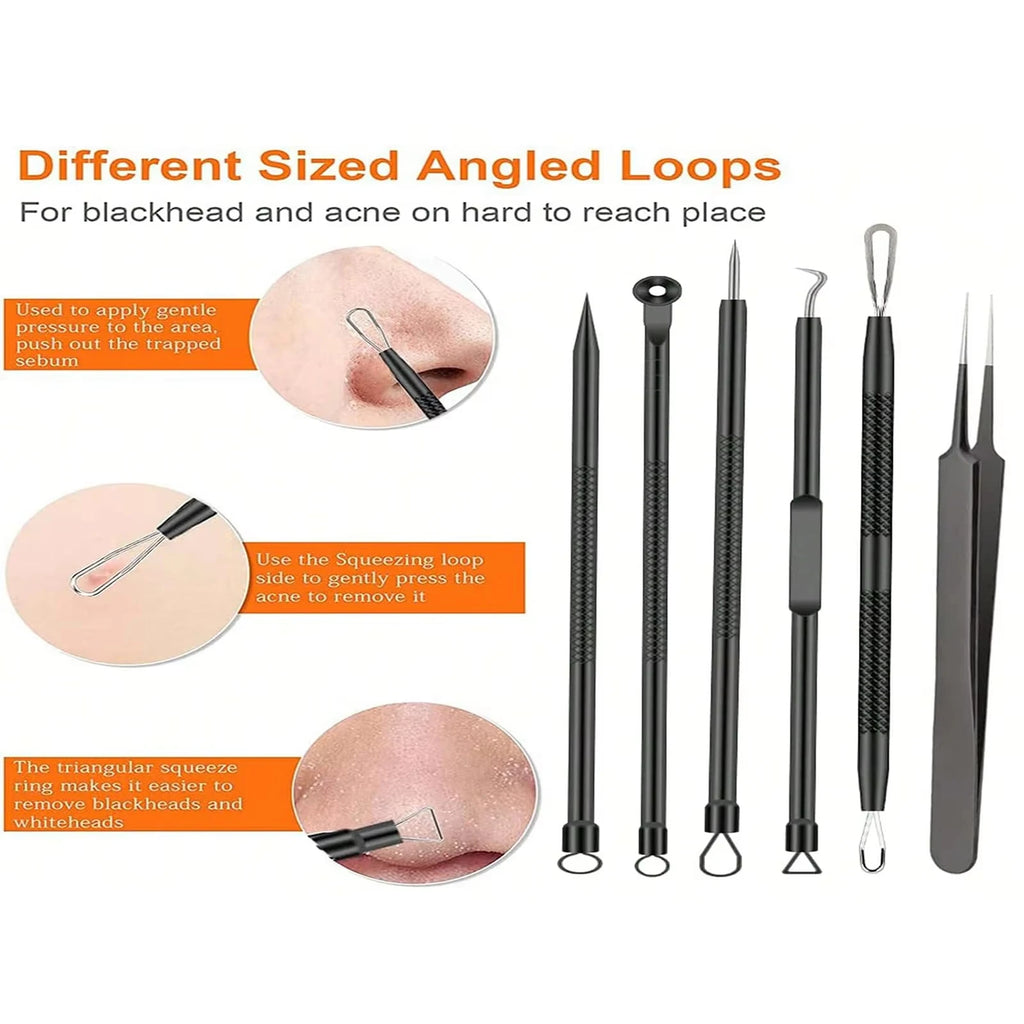 6pcs/Set Acne Removal Needle and Clip Stainless Steel Tool Blackhead Removal Blemishes Facial Skin Care Beauty Facial Pore Clean