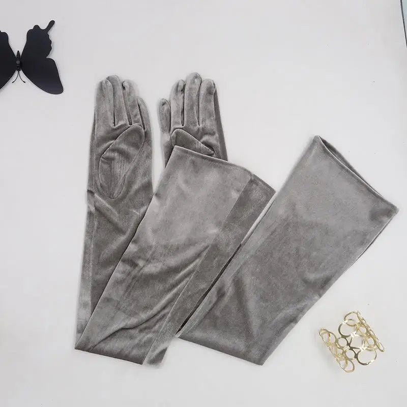 Velvet Gloves 70cm Extra Long Black Opera Female High Elastic Swan Velour Gold Velvet Touchscreen Women Evening Gloves WSR26