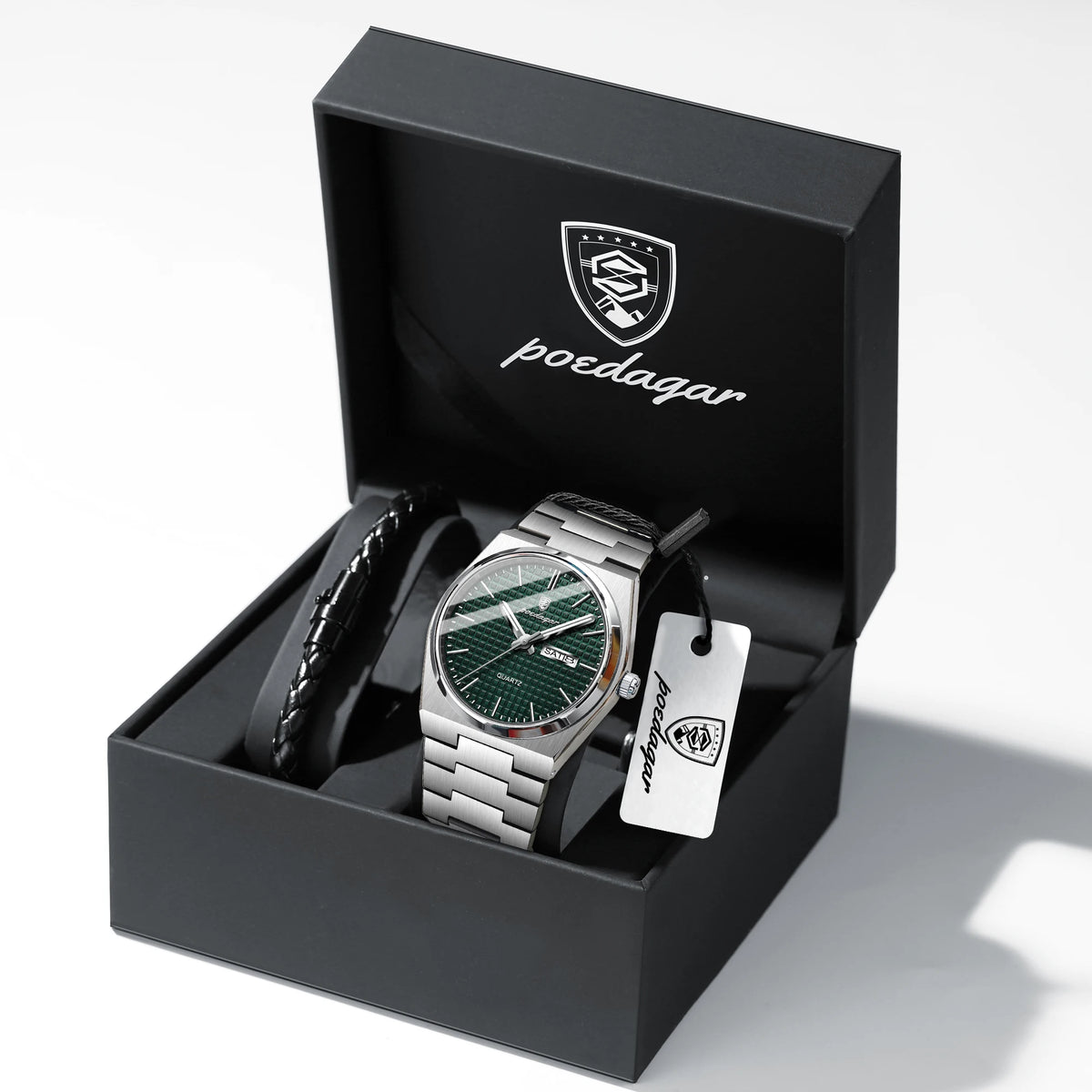 POEDAGAR Fashion Couple Watch Waterproof Stainless Steel Men Wristwatch Luminous Date Week Quartz Watches for Boyfriend+Gift Box