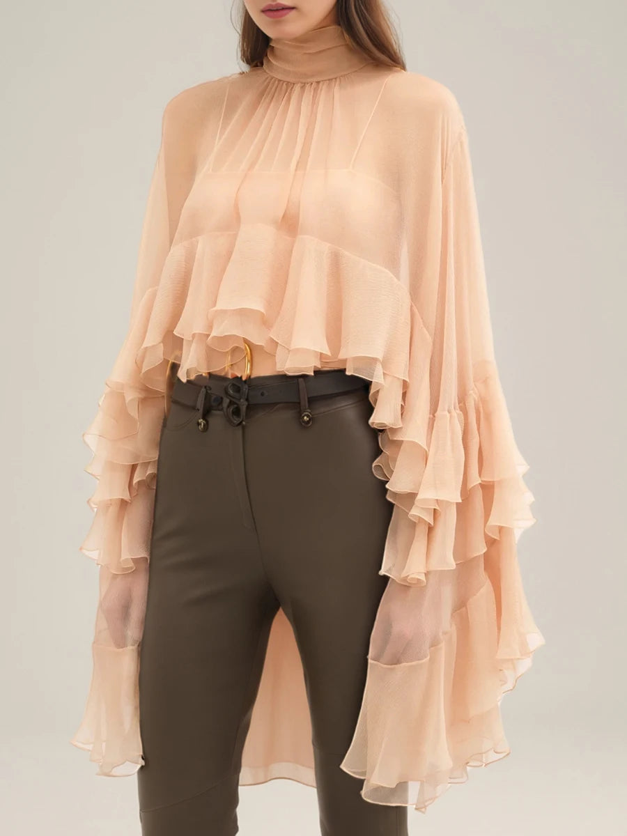 Blusa holgada y transparente de algodón y poliéster para mujer de TWOTWINSTYLE