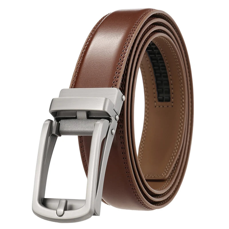 2022 Men's Genuine Leather Belt Hard Alloy Automatic Buckle Natural Cowhide 31mm Business Belt for Male Suit Non-Porous Girdle