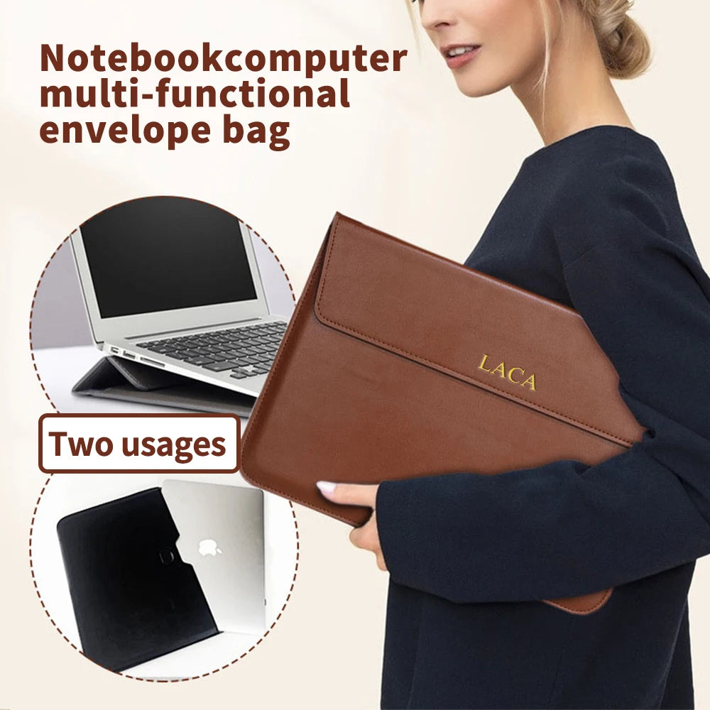 Customized Name PU Leather Men's and Women's Laptop Case Bag 13/15 English Computer Stand Computer Bag