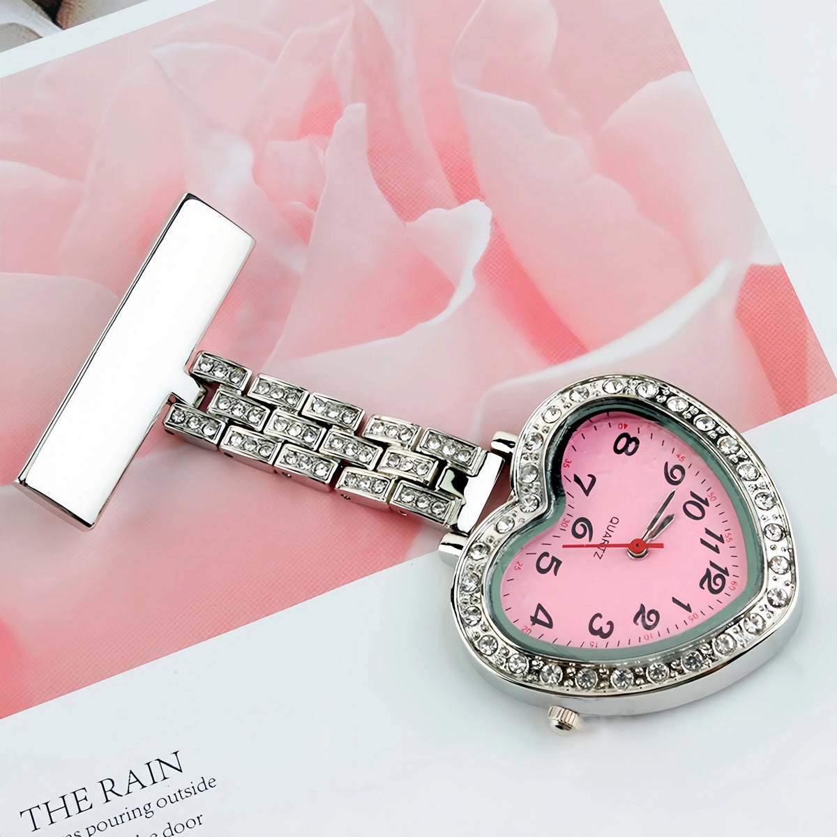 Glitter Peach Nurse FOB Watch Sparkle Pocket Watch Egg Jojo Pen Holder Heart Diamond Brooch Medical Clock Pink Graduation Gift