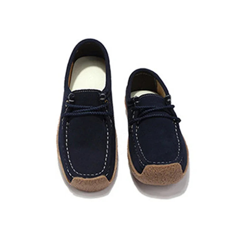 BEYARNE Brand Women Genuine Leather Flat Shoes Lace Up Sneakers Autumn Oxford Shoes Female Loafers Casual Suede Flats Stitching