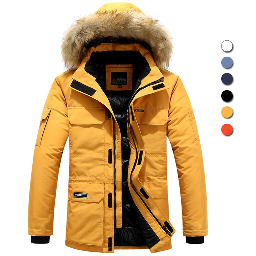 Parka de invierno con forro de piel y capucha para hombre, chaqueta de plumón de pato, abrigo cortavientos, prenda de abrigo gruesa para exteriores, resistente hasta -30 grados