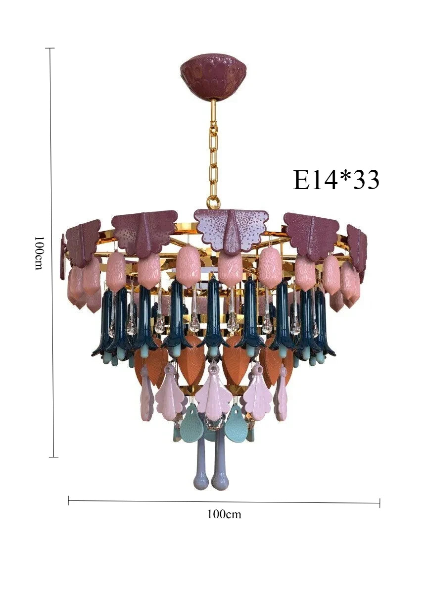Vintage Ceramic Color Chandelier Macaron Crystal Pendant Light for Bedroom Living Room Hotel Creative Glass Art LED Pendant Lamp