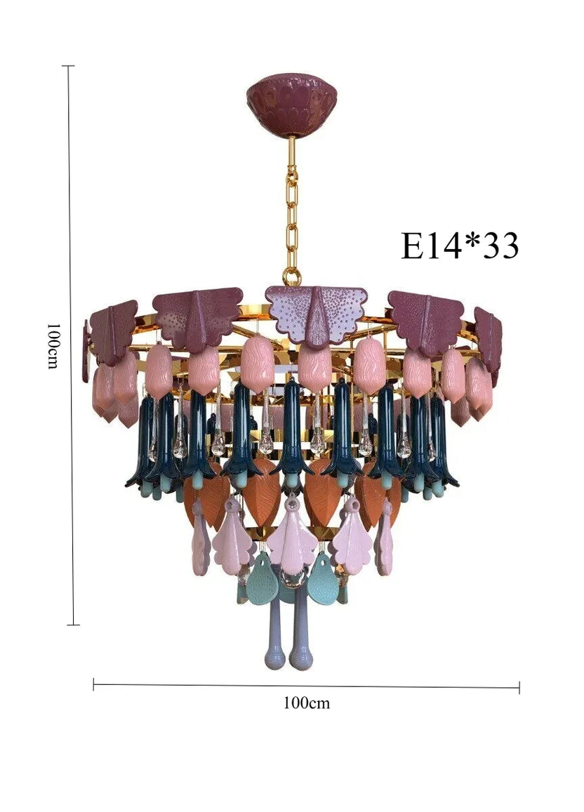 Vintage Ceramic Color Chandelier Macaron Crystal Pendant Light for Bedroom Living Room Hotel Creative Glass Art LED Pendant Lamp