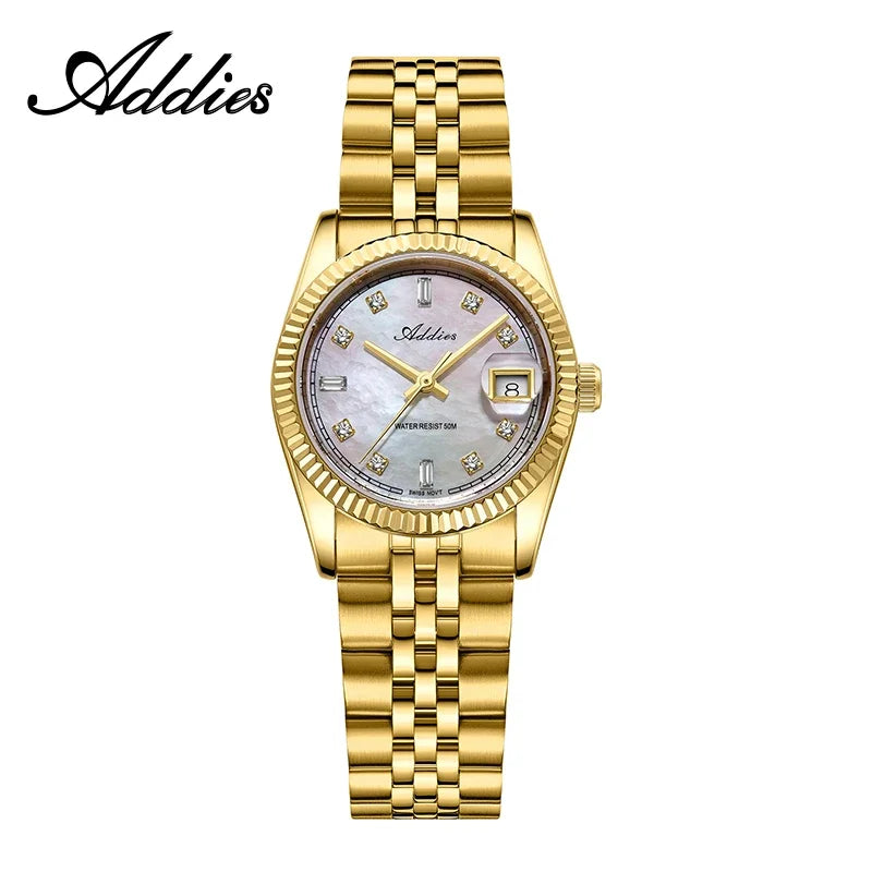 ADDIES New Luxury Women's Watches 28mm Sapphire Glass 50m Waterproof 316L Stainless Steel Business Quartz Wristwatch for Woman