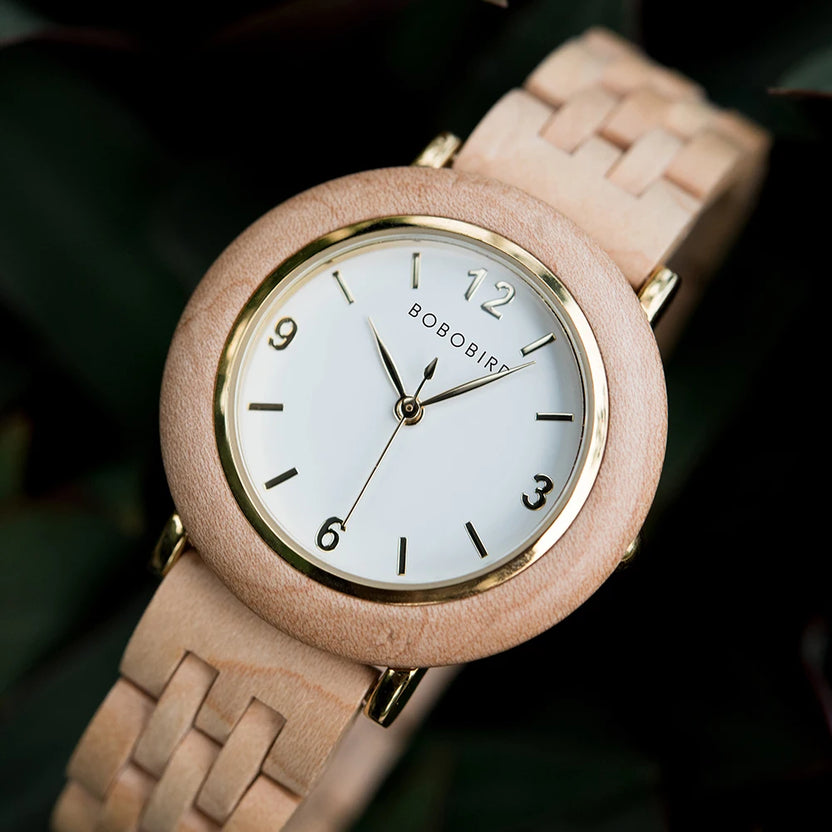 Damski zegarek drewniany BOBO BIRD modny luksusowy zegarek naręczny z japońskim mechanizmem kwarcowym prezent na rocznicę w pudełku personalizowany dropshipping