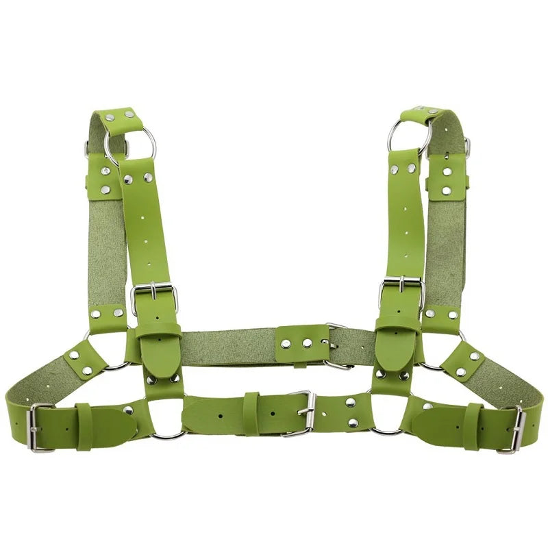 Arnés de pecho punk sexy para mujer y hombre, cadena corporal de metal enjaulado ajustable, gargantilla de cuero sintético, collar llamativo para fiesta y clubwear