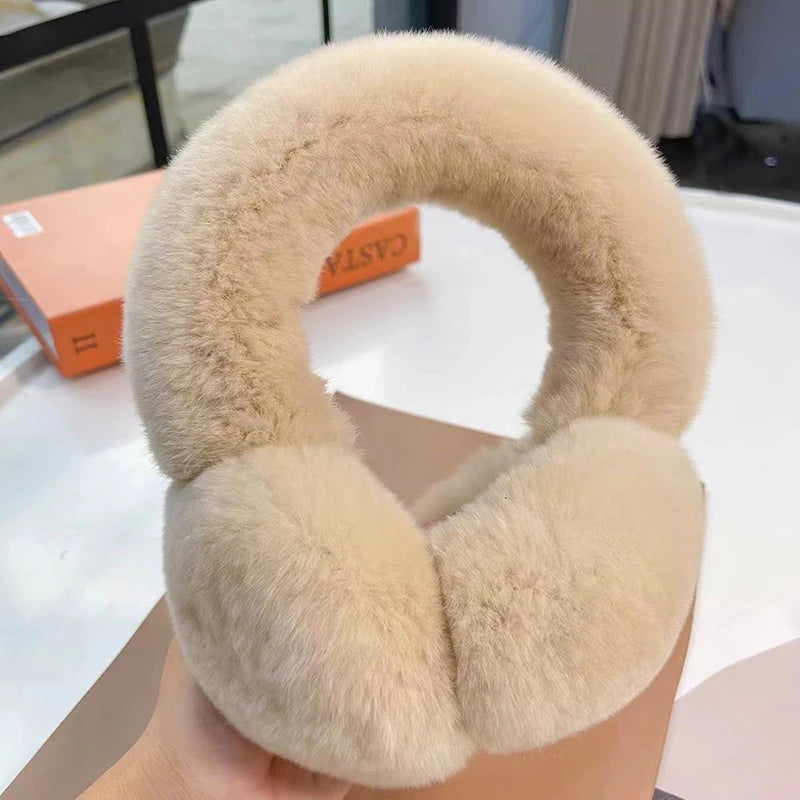 Ohrenschützer für Damen Winter Ohrenwärmer Weich Warm Zopfmuster Pelzig Echtes Rex-Kaninchenfell Ohrenschützer für kaltes Wetter