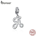 BAMOER 26 Letters Alphabet Pendant 925 Sterling Silver Handwritten Language Pendants Charm for Bracelets and Necklace SCC1183