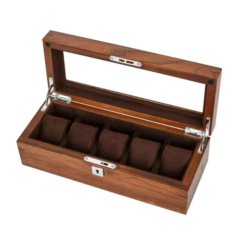 Caja organizadora de 5 espacios para relojes, de madera maciza, nueva caja de almacenamiento para relojes con cerradura, lujosa caja de regalo de madera, soporte para relojes de hombre