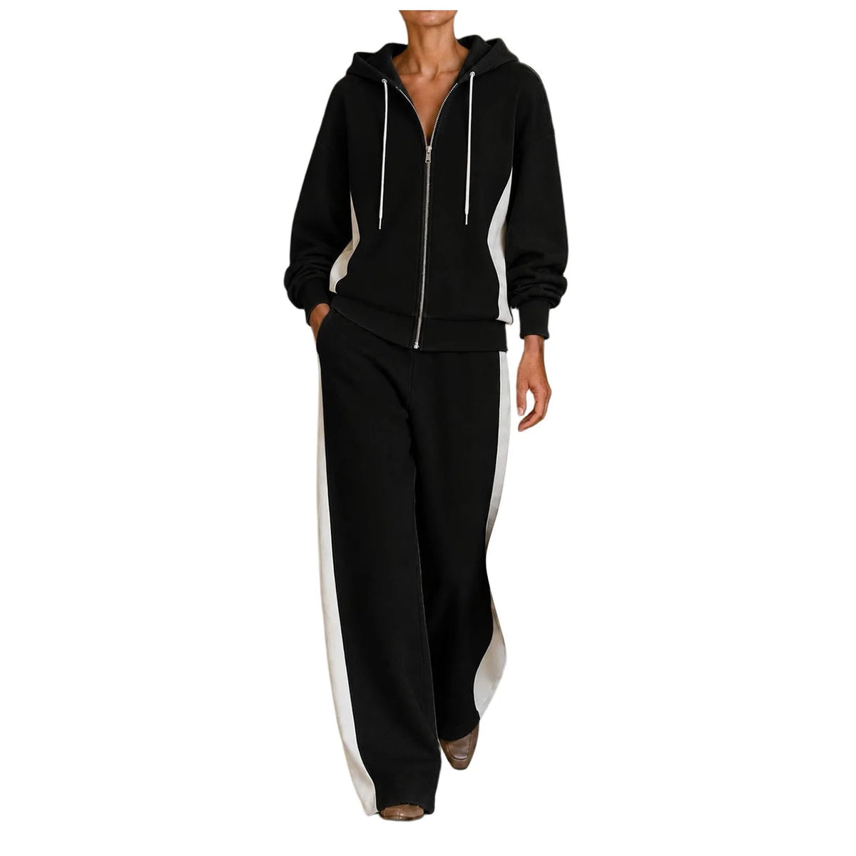 Conjunto deportivo de 2 piezas para mujer en poliéster con sudadera con cremallera y pantalones holgados