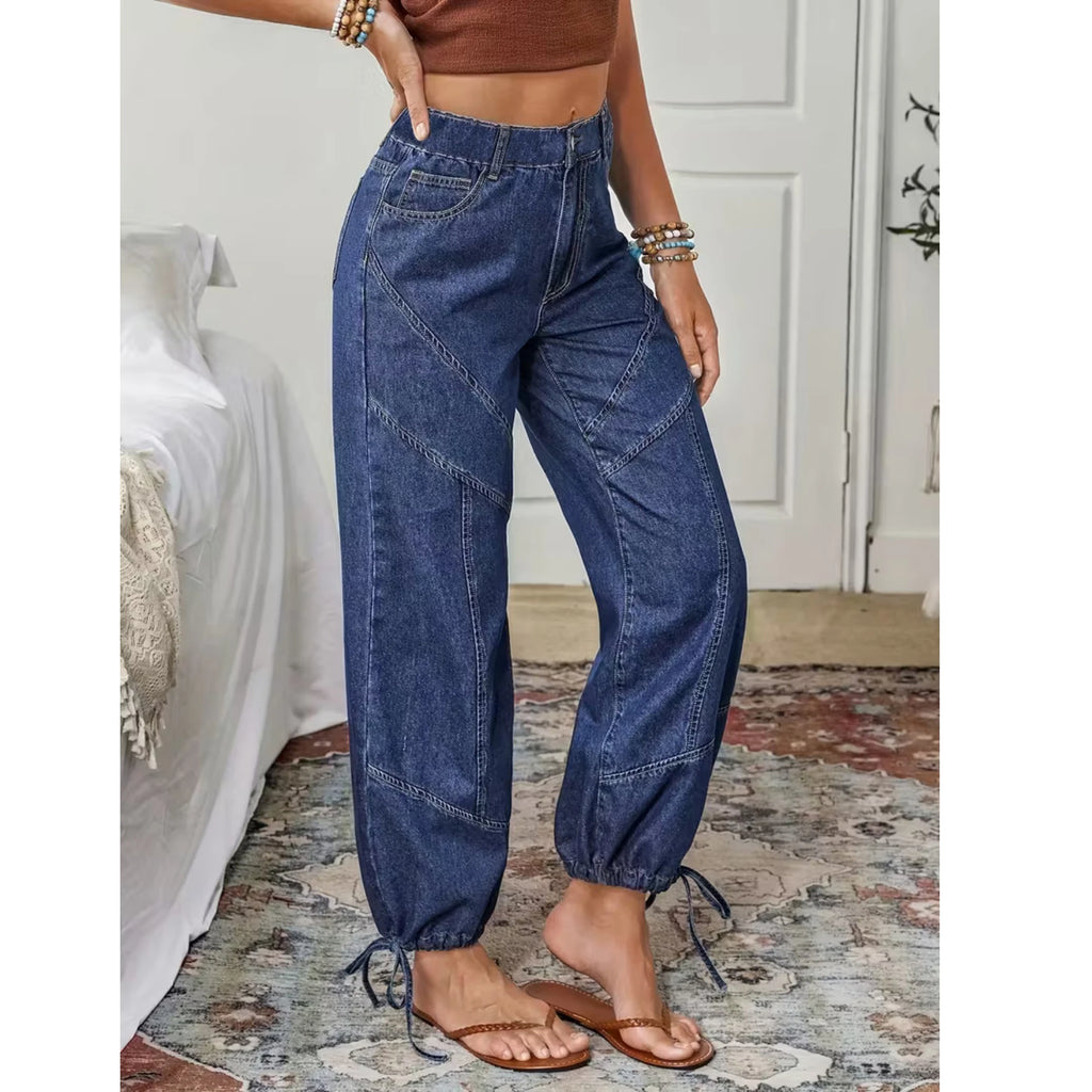Pantalones vaqueros casuales de mezclilla holgados para mujer de talla grande con cintura elástica
