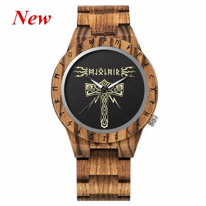 BOBO BIRD Watches for Man Viking Odin Rune Men Quartz Wristwatches Cultural Totem Dail With Wooden Strap Reloj De Hombre