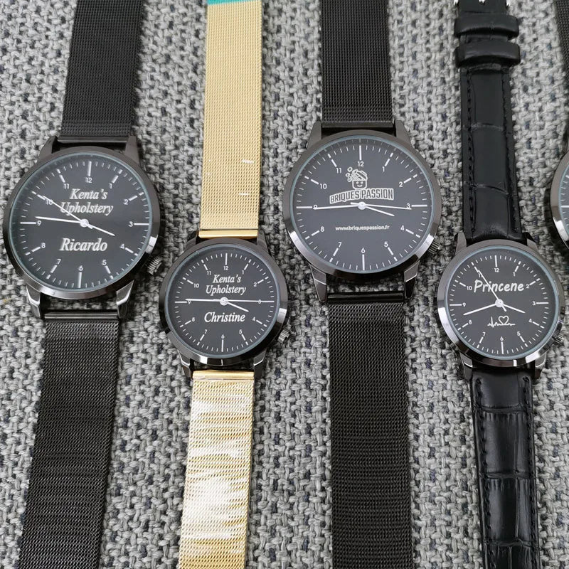 Grabado personalizado gratuito con su nombre, logotipo o texto. Reloj de pulsera para hombre y mujer, resistente al agua 3 ATM, reloj personalizado.