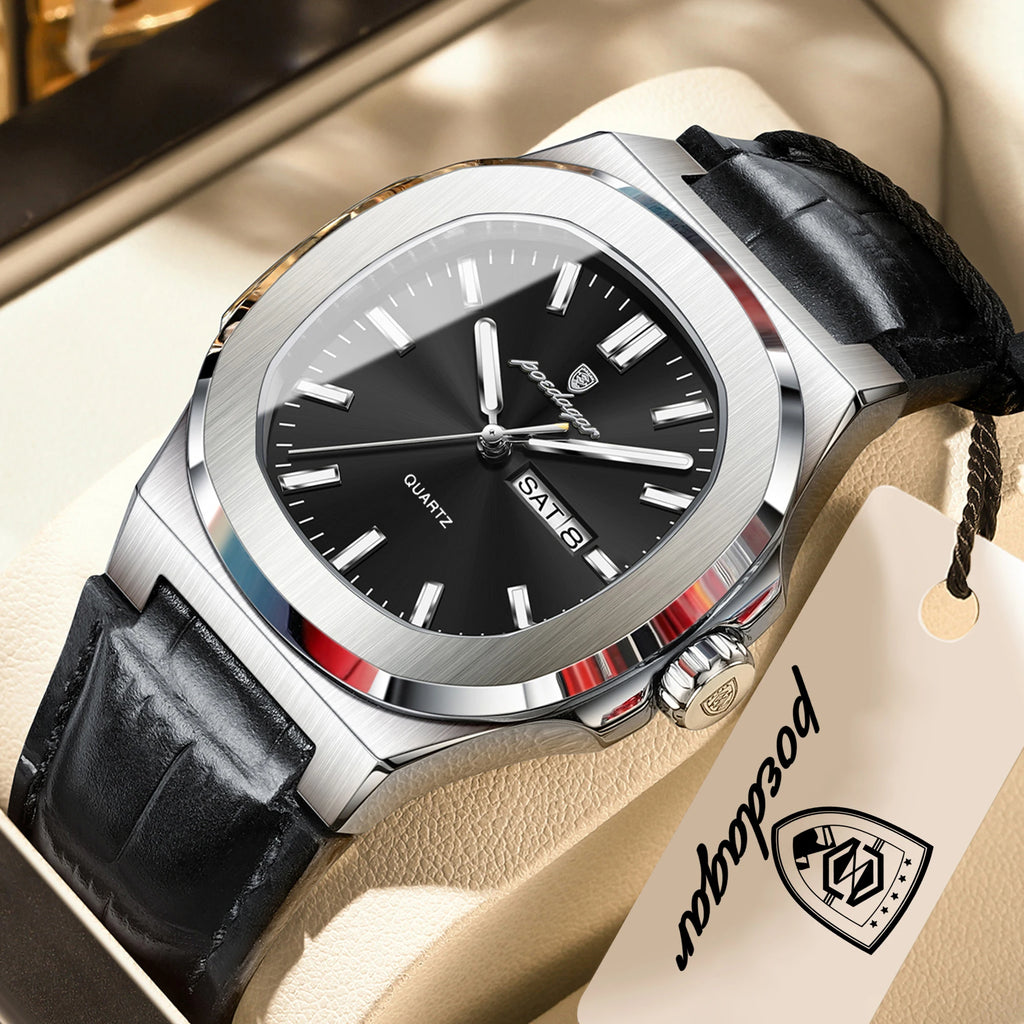POEDAGAR Men's Fashion Leather Strap Waterproof Wristwatch