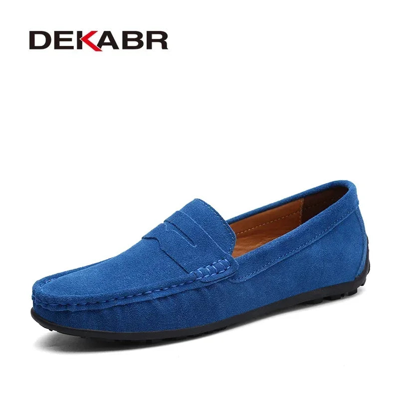 Mocasines de verano estilo moda marca DEKABR, zapatos tipo loafer para hombre de piel auténtica de alta calidad, zapatos planos tipo gommino para conducir.