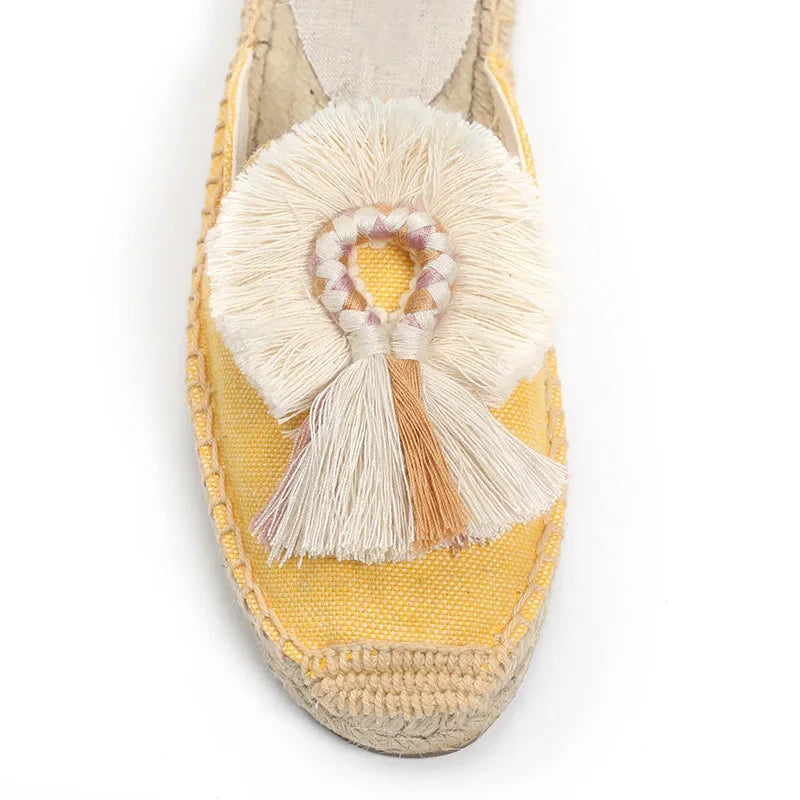 Women's Slippers  Espadrilles  Fluffy Ball Mule Slides Sale -  Rubber Hemp Shoes Outside Spring  Women  Sandals