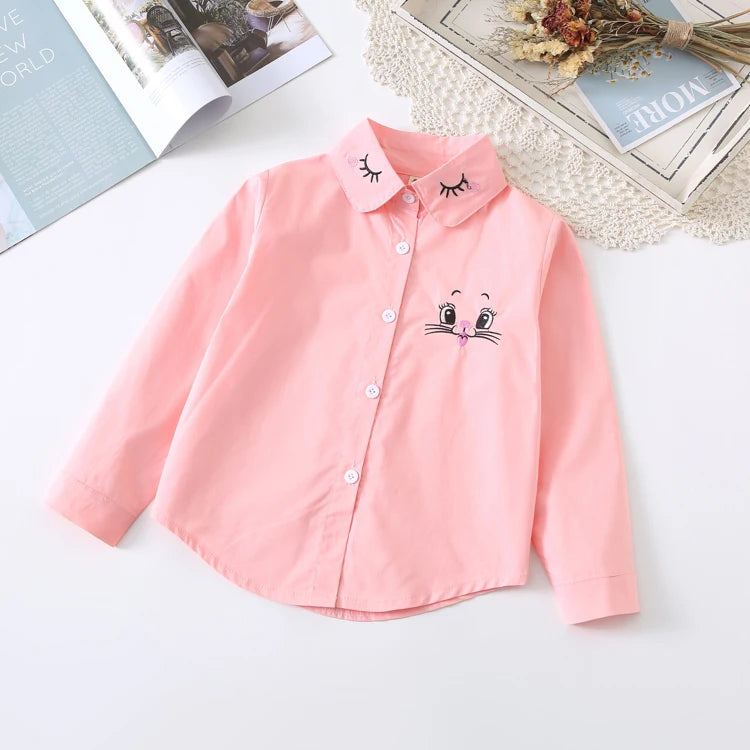 Nueva blusa blanca para niña, linda camisa de manga larga con dibujos animados para otoño, blusa para adolescente, ropa escolar, tops para niños