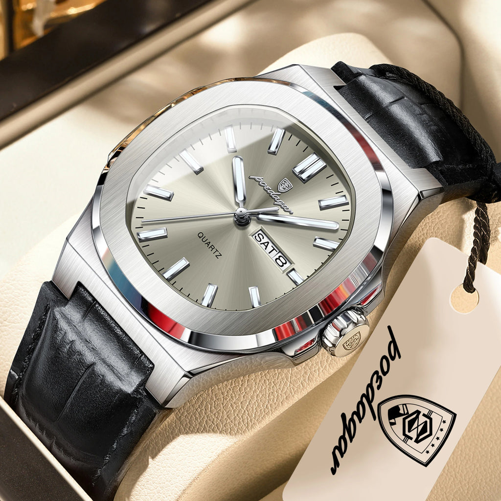 POEDAGAR Men's Fashion Leather Strap Waterproof Wristwatch