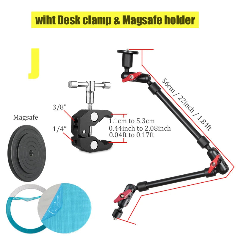 Brazo mágico de aleación de aluminio de 32" BFOLLOW con abrazadera para cámara y dispositivos móviles